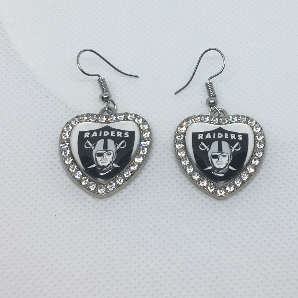 Raiders Heart Rhinestone Earrings